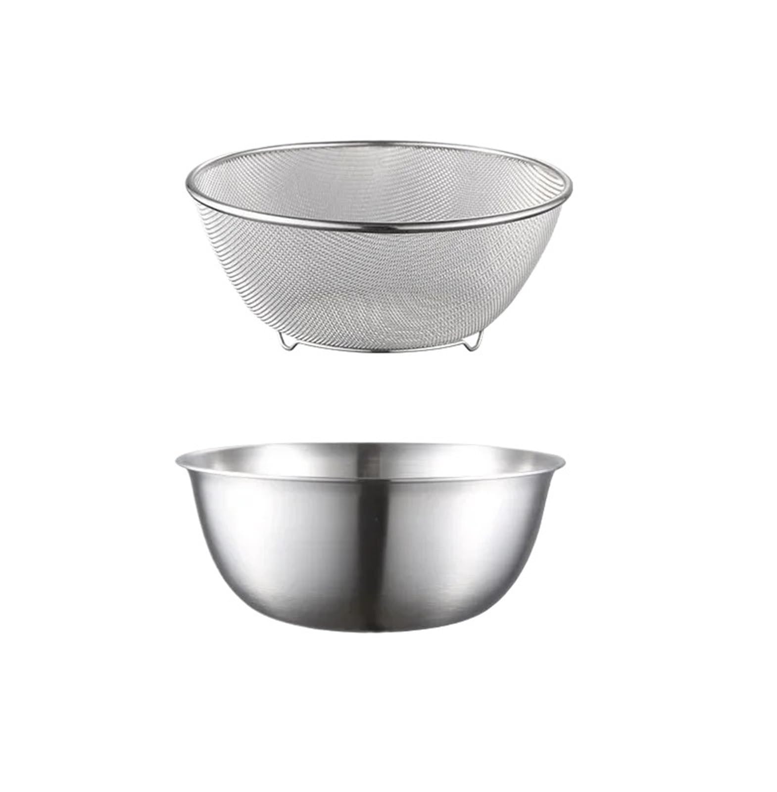 Colador De Arroz De Acero Inoxidable Juego de 2 piezas lavabo drenaje acero inoxidable con colador almacenamiento a escala, cesta lavado arroz, juego enjuague y frutas for cocina(2Pcs-24cm)