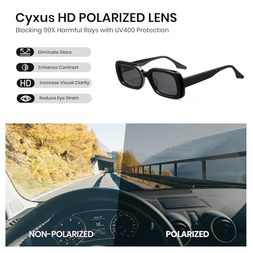 Cyxus Polarized Rectangular Sunglasses Acetate Frame UV400 Protection Stylish Shades Women Men P12234