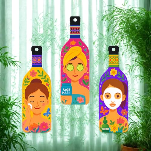 Image of GENXTRA Skin care women bottle Wooden Wall Hanging for Home Decor | Decoration Items for Home | Art Item for Office | Decorative Mdf Wall Hanging (BH3-01)