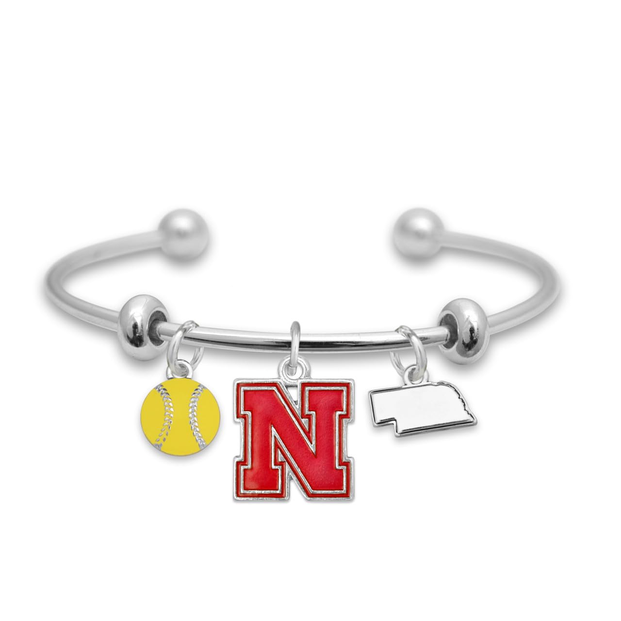From the Heart Nebraska Cornhuskers Softball Accent Charm Team Traditions Cuff Bracelet with Team Color Logo, Softball and State Accent Charm Officially Licensed Jewelry Fan NU