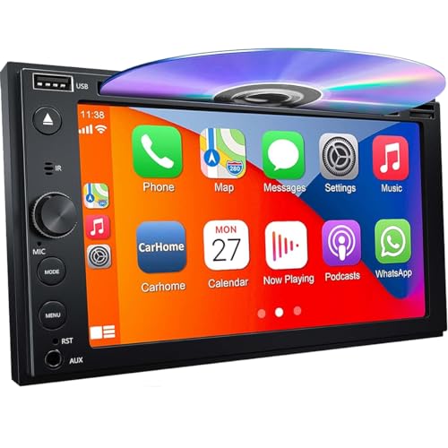 Double Din CarPlay Android Auto Autoradio 6,2 Pouces 1080P Écran Tactile capacitif Lecteur CD DVD Autoradio avec Lien Miroir Bluetooth 5.0 FM/AM/AUX/TF/EQ/DSP Support...