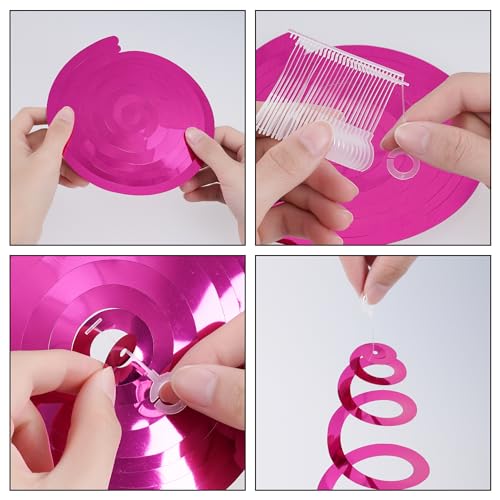 Image of Rose Red Ceiling Swirl Foil Decorations Hanging Plastic Streamer Themed Swirl Party for Valentines Carnival Celebration, Pack of 28