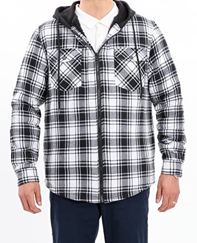Image of ZENTHACE Men's Sherpa Lined Full Zip Hooded Plaid Shirt Jacket