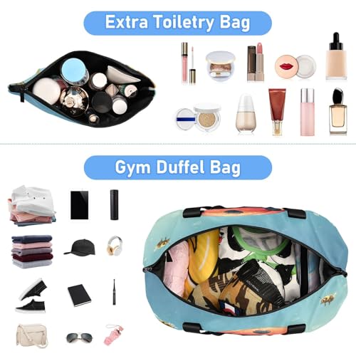 Bee Flower Yellow Duffel Bag for Women Men Gym Bag with Shoe Compartment Wet Pocket Carry On Weekender Overnight Bags for Travel Weekend Getaway4