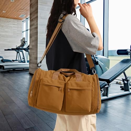 Travel Duffel Bag Water Resistant Comfortable Handle Organizer Portable Foldable Gym Bag with Shoe Compartment for Traveling, Brown2