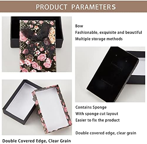NBEADS 20 Pcs Cardboard Jewelry Box, 2 Slot Flower Pattern Jewellery Case with Ribbon Bowknot and Black Sponge for Rings, Earrings, Necklaces, 8x5x2.6cm