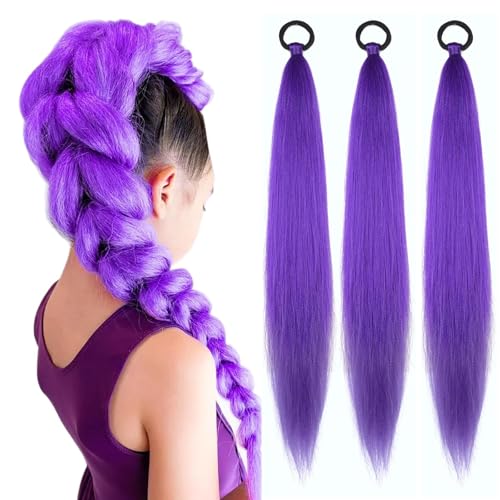 lomdung 3 Pièces Extension Cheveux Violet, Rajout Cheveux Tresse, 26 Pouce Extension de Cheveuxs de Fibre Synthétique, 3 X 50 g, pour Bals Masqués, Cosplay,...