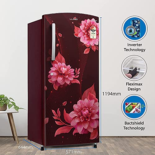 Image of Lloyd 200 L 3 Star Inverter Direct Cool Single Door Refrigerator (GLDF213SBWT2PB, Begonia Wine)
