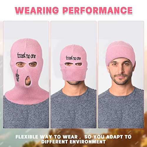 Winter Ski Mask For Men 3 Hole Balaclava Face Mask Knitted Beanie Full Face Cover For Men Women Sport (Pink) #TOP5