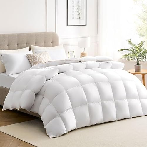 ACCURATEX Goose Down Comforter King Size Duvet Insert-750 Fill Power with Baffle Box Design, Ultra Warm & Fluffy Winter White Hotel Luxury Cloud Thick Comforter, 64 oz Fill Weight, 104''x90''