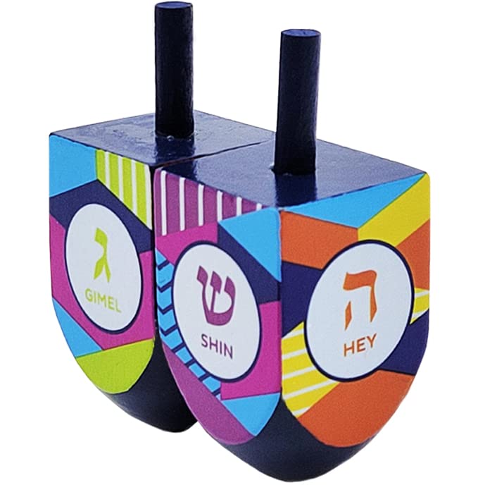 The-Dreidel-Company-Lets-Play-Dreidel-The-Hanukkah-Game-2-Multi-Colored-Extra-Large-Hand-Painted-Wood-DreidelsaE-Style-4-Pack-of-2