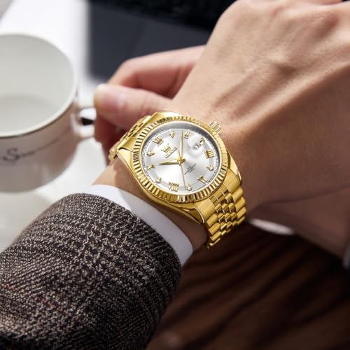 Image of OLEVS Classic Mens Watch Diamond Analog Luxury Watches Stainless Steel Waterproof Date Two Tone Luminous Watch for Men
