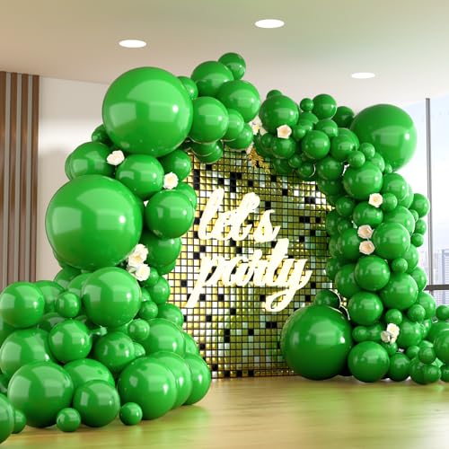 Image of 150pcs Green Balloons Different Sizes Pack, 18 12 10 5 Inch Party Balloon Garland Arch Kit for Birthday Dinosaur Baby Shower Jungle Forest Theme Party Decorations(With 2 Ribbons)