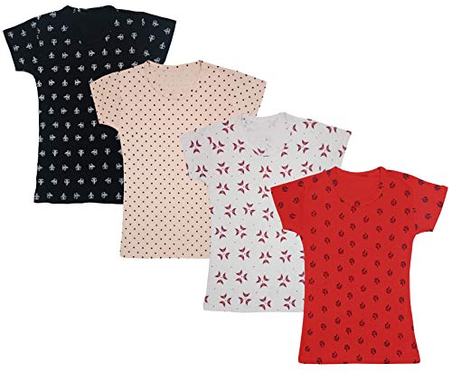 Image of indi weaves Girls Half Sleeve Cotton Printed T-Shirts Pack of 4