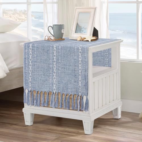 Dusty Blue Table Runner Short 15.7 x 36 inch, Blue and White Coffee Table Cover, Boho Summer Coastal Small Table Cloth, Dresser Runner Scarf for Nightstand, End Table, Rustic Farmhouse Spring Decor - Image 9