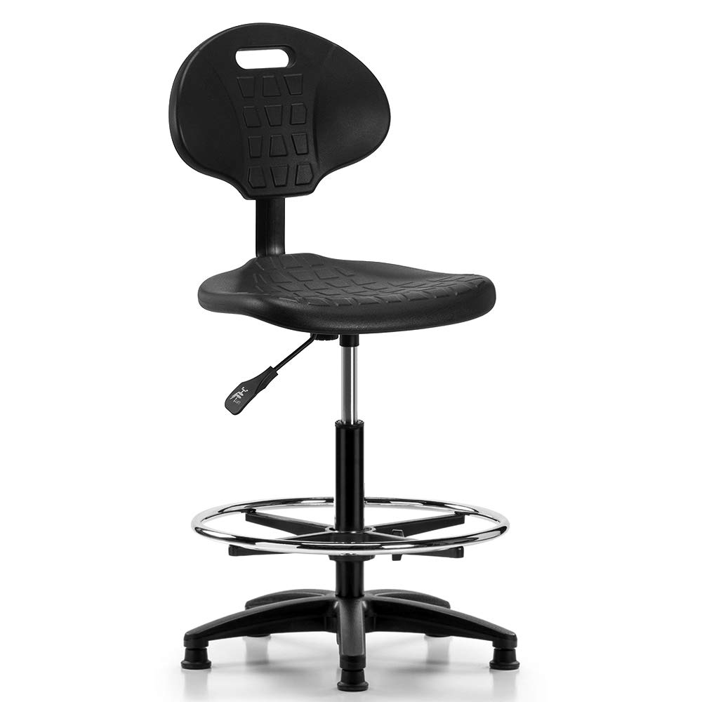 Perch Industrial Work Chair with Handle, Footring and Stationary Caps, Counter Height