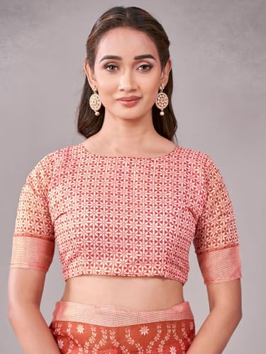 Image of Satrani Women's Chanderi Printed & Embroidery Saree with Unstitched Blouse Piece