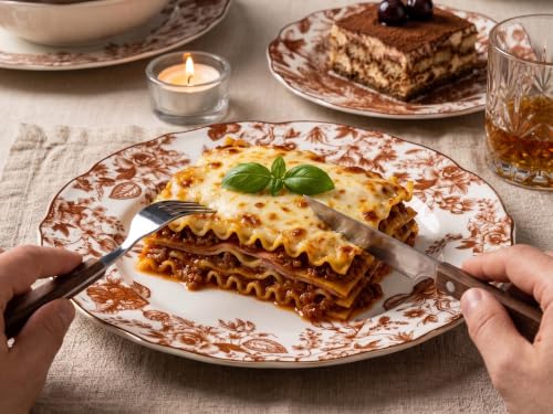 Image of Bodhi House Porcelain Dinner Set 14 Pieces - Brown Leaf White Dinnerware Set | 6 Dinner Plates, 6 Katori Bowls, 2 Serving Bowls | Premium Crockery Set for Dining, Kitchen & Gifting