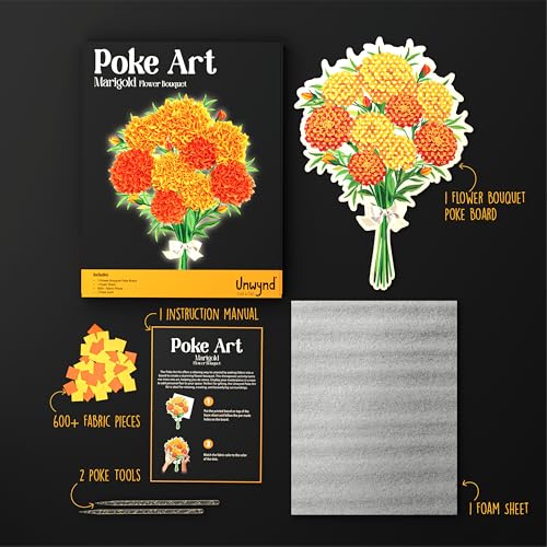 Image of Unwynd Poke Art Marigold Flower Bouquet Kit for Adults, Women and Teens