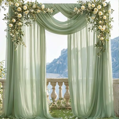 FANSU Rideau Arche de Mariage, Rideau de Fond en Tulle Tenture Tulle Mariage 1 Panneaux Voilage Tenture Voilage Drapés en Mousseline pour Cérémonie Toile de Fond...