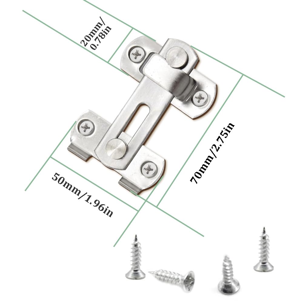 GOSHUNG 4 Pcs Stainless Steel Door Latch Safety Door Bolt Latch Lock Barn Sliding Door Antique Lock Flip Latch Bolt Lock Brushed Hasp Latch for Door Window Closet Silver(K/HDMS/Silver) - Image 2