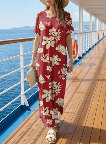 Image of Dokotoo Summer Dresses for Women 2026 Casual Maxi Dress V Neck Cap Sleeve Long Sundress with Pockets Beach Vacation