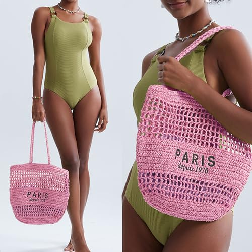 Bolso tote de paja para mujer, bolso de hombro tejido a mano, grande, estilo hobo, ideal para verano, vacaciones y viajes miniatura 2