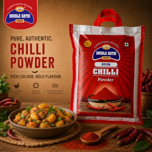Image of Double Hathi Red Chilli Powder 5Kg - Pure Lal Mirch Powder with No Added Flavours or Colours - Natural Spices for Authentic Indian Cuisine - Fresh and Aromatic Mirchi Powder