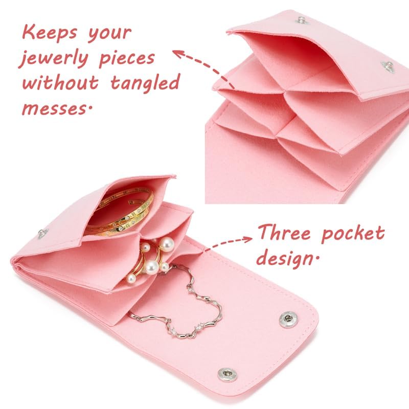 WSXBAGY Small Jewelry Bags 3 Pcs Microfiber Jewerly Rolls Small Bags for Jewelry Gift Bags Jewelry Organizer Pouch with Snap Button for Bracelet Rings Necklace for Traveling Gifting, 3