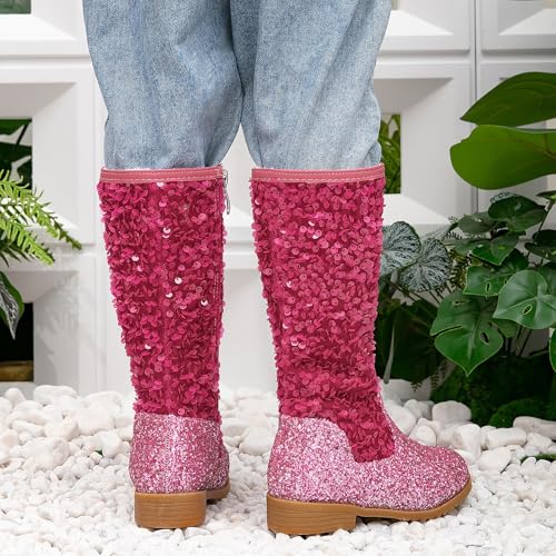 IWIHMIV Toddler Girl Princess Boots Mid Calf Glitter Riding Boots for Girls Non Slip Winter Long Booties with Zipper4