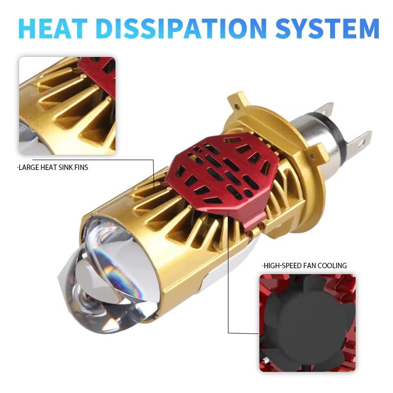 Image of RTD LED Projector Headlight Bulb, H4 Dual Lens Design, High /Low Beam, (set of 1), Gold And Red