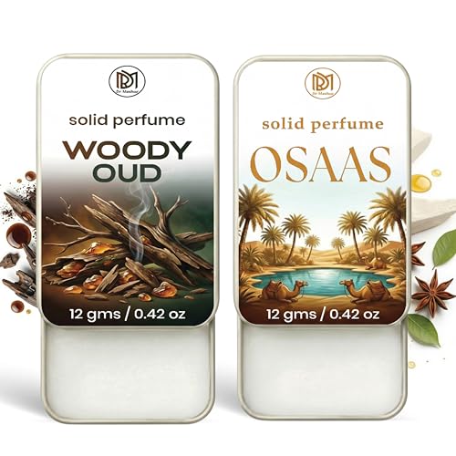 Image of Dr.Mashur Solid Perfume |Woody oud&Osaas Alcohol Free Wax Perfume Balm, Long Lasting | Pocket Tin 12g, Pack Of 2| Non Greasy Smooth Glide, Travel Friendly Men And Women