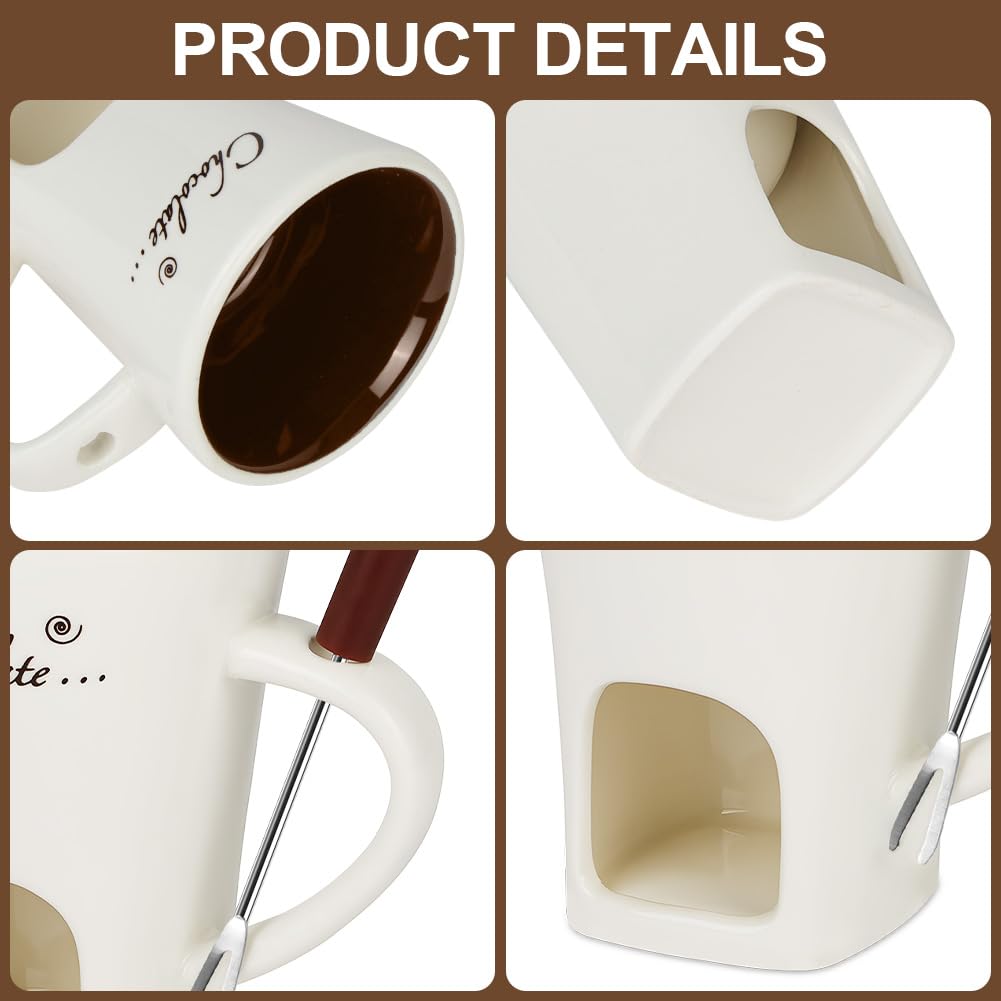 Vicloon Tazza per Fonduta in Ceramica 130 ml con Forchette, Crogiolo Scalda-Burro per Cioccolato