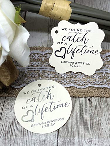 2" Catch of A Lifetime, Wedding Tags, Wedding Favor Tags, Gold Foil Tags, Off White Favor Tags, Cream Favor Tags, Fishing Lure Favor Tags, Gift Tags, Thank You Tags, Blush Pink Off White Favor Tags