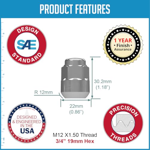 Image of Wheel Accessories Parts 20 Pcs M12x1.5 12x1.5 Thread OEM Style Lug Nuts 1.20 inch Long Chrome 3 /4 inch 19mm Hex Fits Steel Wheels Accord Civic CR-V 90381-S87-A01 ｜ 611-201