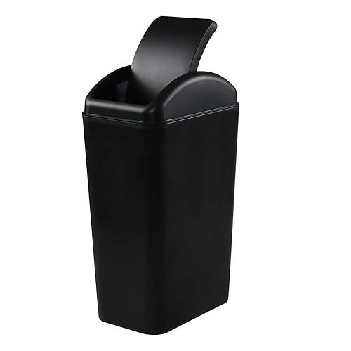 Bote de basura de plástico delgado de 3.5 galones con tapa giratoria, bote de basura pequeño de plástico de 14 L, color negro