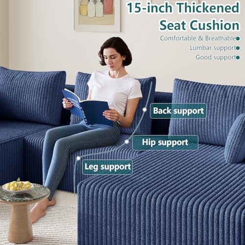 Image of 107 inch U-Shape Cloud Couch, Modern Modular Sectional U-Shape Sofa, Corduroy Boneless Couch Upholstered Couches Deep Seat Sleeper Chaise Longue for Living Room, No Assembly Required,Blue
