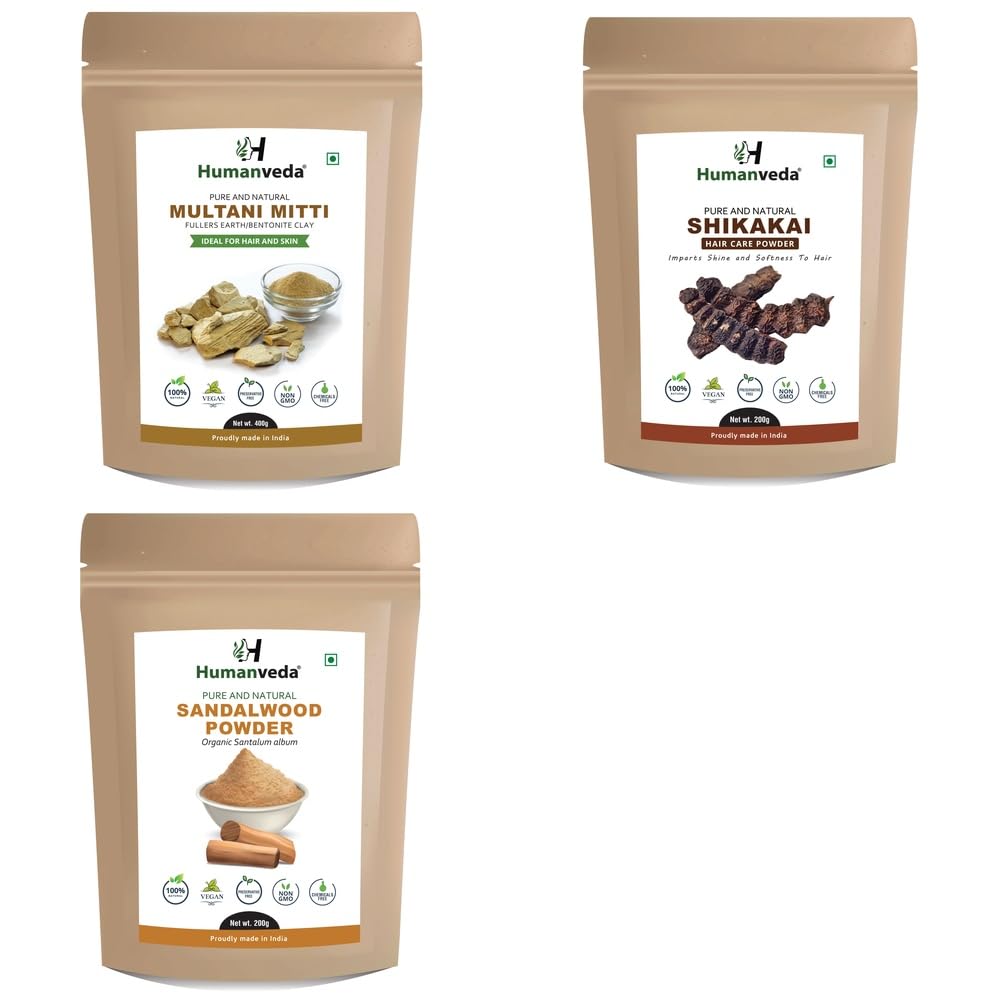 Pure Multani Mitti Fuller's Earth, Shikakai Powder and Sandalwood Powder Combo Pack for Comprehensive Hair Care and Radiant Glowing Skin Rejuvenation 100% Natural Organic Herbal Fine Powder Face Ma-picture-27