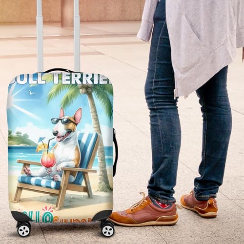 Personalized Custom Name Bull Terrier Hello Summer Beach Theme with Sunglasses and Tropical Cocktail Travel Luggage Cover Bully Dog Lovers Gifts Idea Suitcase Dust Protective Decor - 000094
