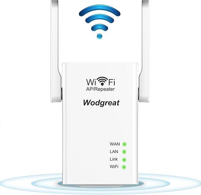 Wodgreat WiFi 5 Range Extender Internet Booster 300Mbps, WiFi Repeater 2.4GHz Long Range WiFi Signal Booster for Home Covers up to 1,500 Sq.ft and 25 Devices, AP Mode/Fast Ethernet Port/ 2 Antennas