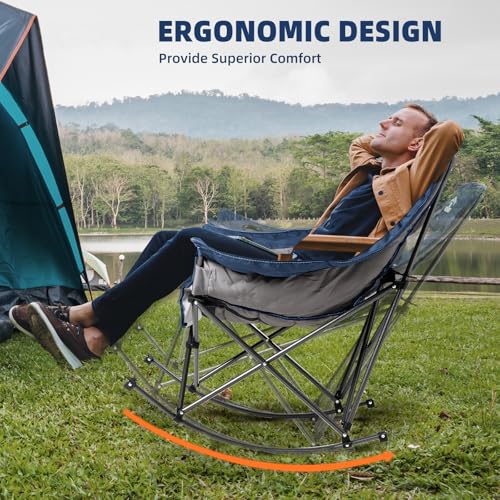 Silla Mecedora para Camping Oversized para Adultos - Capacidad 400 libras, Silla Acolchada con Portavasos, Plegable y Portátil para Exterior, Camping, Patio (Azul y Gris) miniatura 5