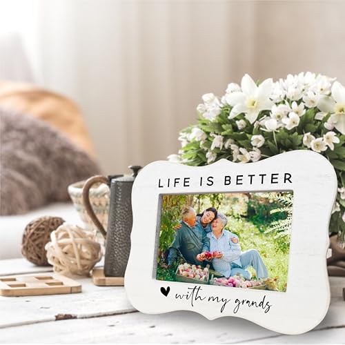 Life Is Better With My Grands Picture Frame for 4x6 Photos - White Wooden Tabletop Frame with Vintage Distressed Finish & Stand, Gift-Ready Box, Unique Gift for Grandma Grandpa from Grandchildren(B03) - Image 3