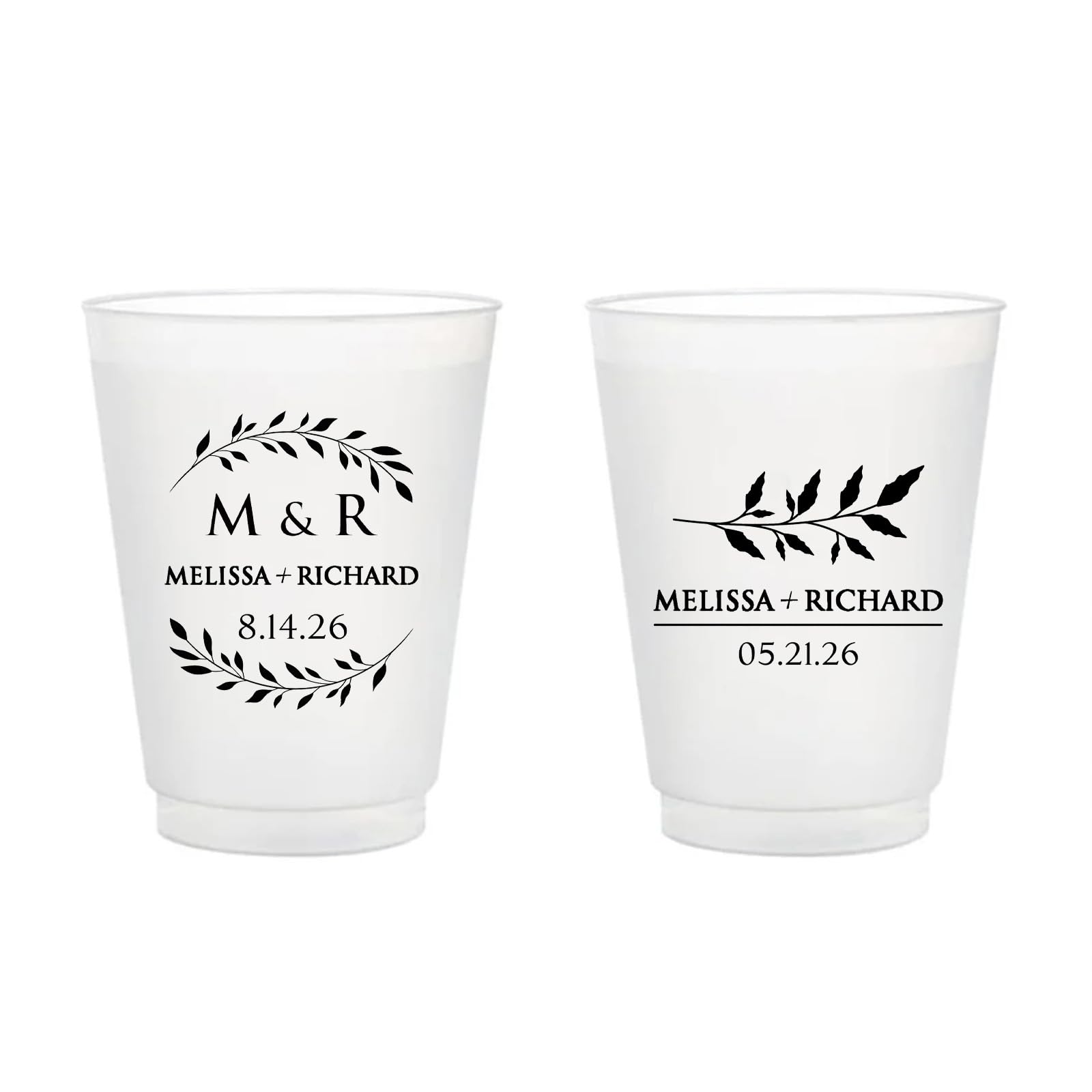 Custom Personalized Wedding Cups, Frosted Plastic Disposable Cups for Party, 10/12/16 oz 100pcs. Perfect for Baby Shower, Birthday, Holiday Party