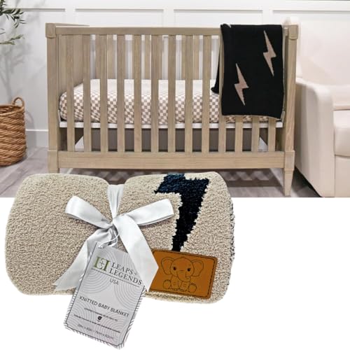 Image of L+L USA Lightning Bolt Baby Blanket 28"x40" - DreamSoft Knit Throw for Crib, Stroller or Car Seat - Soft Blanket/Newborn Nursery Gift Essential for Toddler, Infant, Kids, Boys & Girls (Black/Brown)