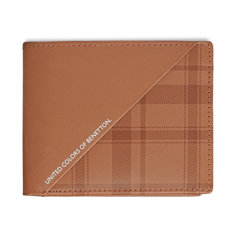United Colors of Benetton Men’s Leather Multicard Coin Wallet Amberg – Dark Tan | Printed Bifold with 6 Card Slots, 2 Bill CompartMen’sts & 6-Month Warranty | Stylish Purse for Men’s
