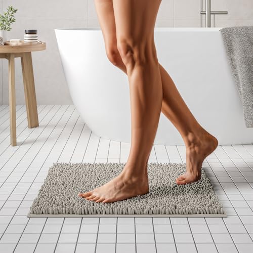 Image of MAYSHINE Plush Shaggy Chenille Bath Mat | Extra Soft, Super Absorbent, Non-Slip Bathroom Rug | Fluffy Microfiber, Area Rug Sets for Bathroom Floor, Kitchen, Living Room | 24 inchx17 inch | Shale Grey