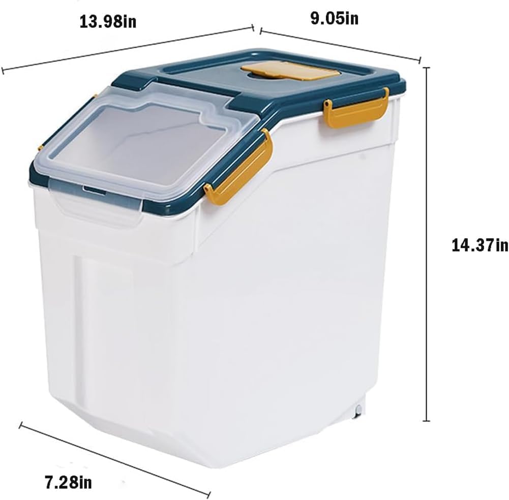 RUIAN Grande contenitore ermetico, 11,3 kg, per farina e riso, con coperchio con chiusura a chiave, con misurino e paletta per farina, riso, cereali (blu, 4 pezzi)