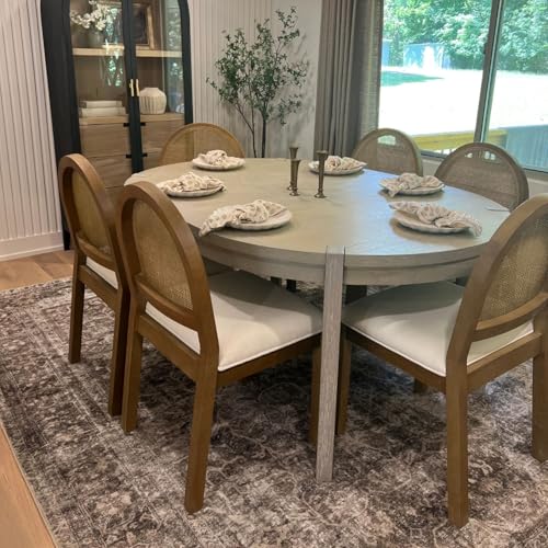 Image of Nathan James Bailey 19 in. Boucle Dining Chair, Upholstered Side Chair with Natural Woven Rattan Back and Solid Wood Legs, Light Brown