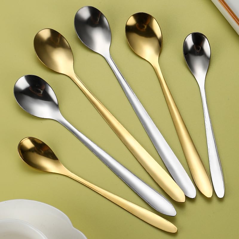 SEELLODGE Silverware Flatware Cutlery Set, 1/4/6/8/10/12 Pcs Stainless Steel Spoon Set (Dessert/Honey/Mixing)(Gold,1 Piece)