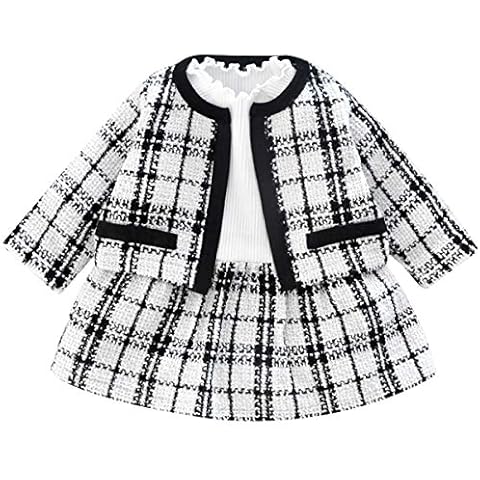 famuka Baby Girls Plaid Dress Coat Set Cover